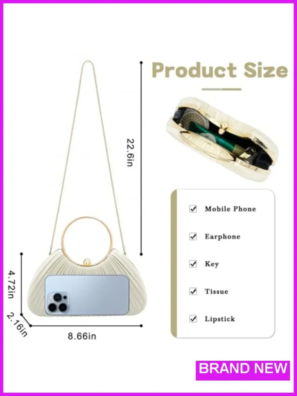 Elegant Women's Evening Clutch Purse with Removable Chain - Silk-Like Pleated